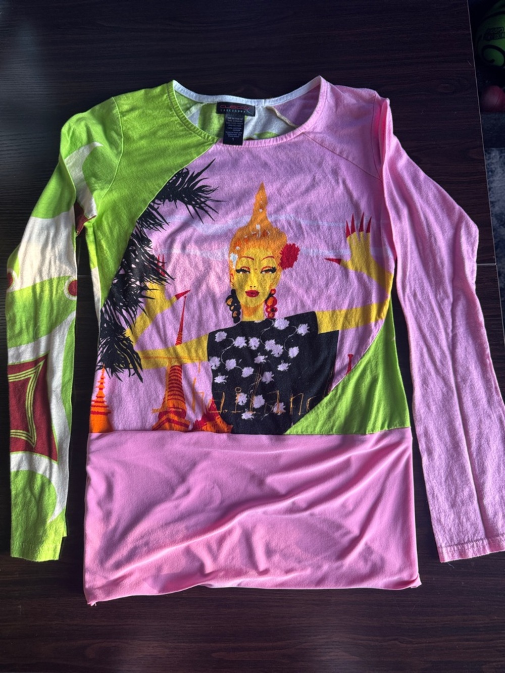 Custo Barcelona Pink & Lime Graphic Colorblock Long-Sleeve Top